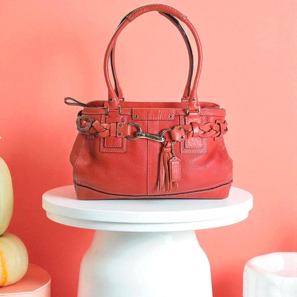 COACH Hamptons Large Satchel in burnt orange with tassel